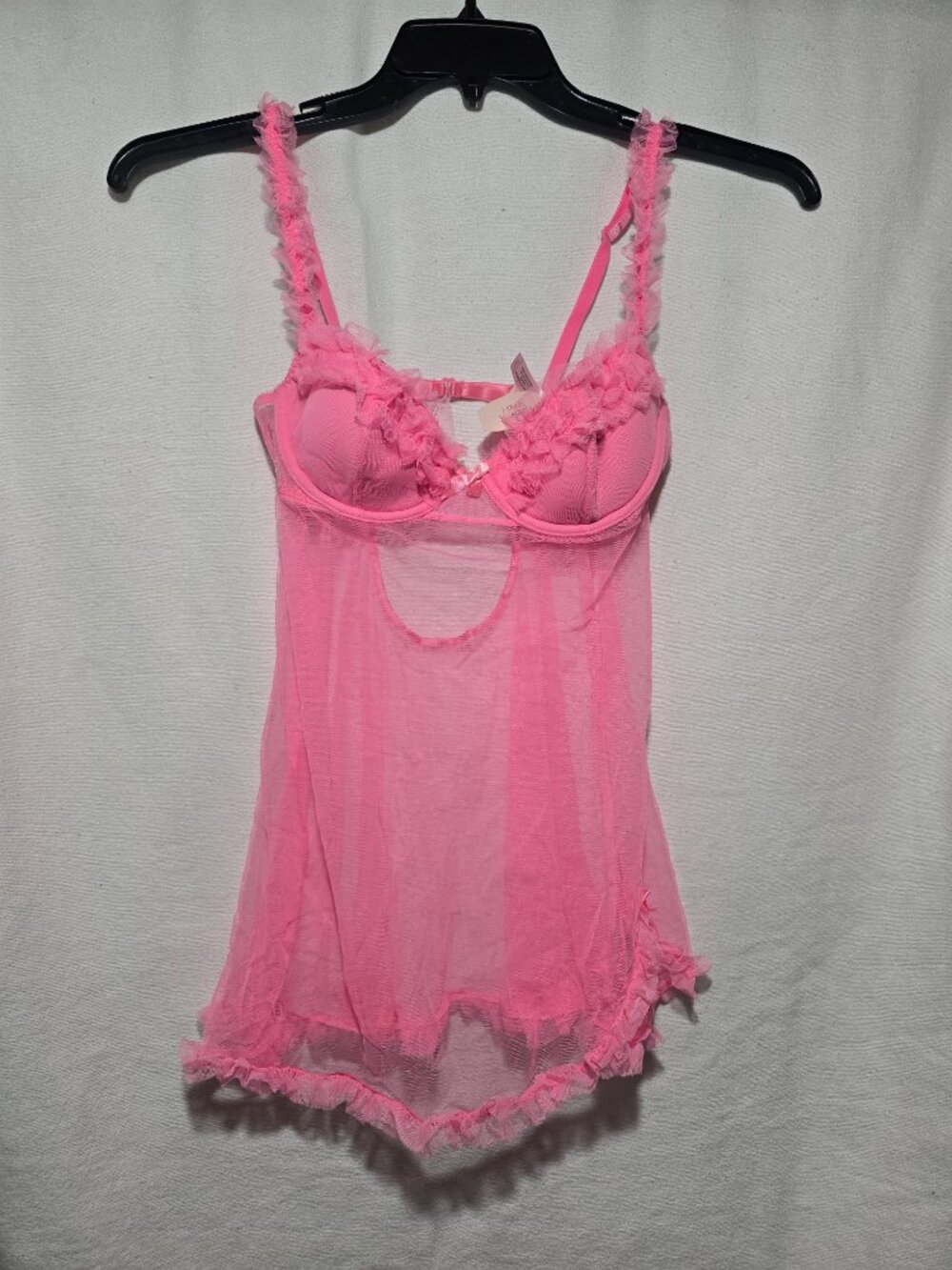 NWT Victoria's Secret Pink Mesh Ruffle Babydoll Top Size 34B